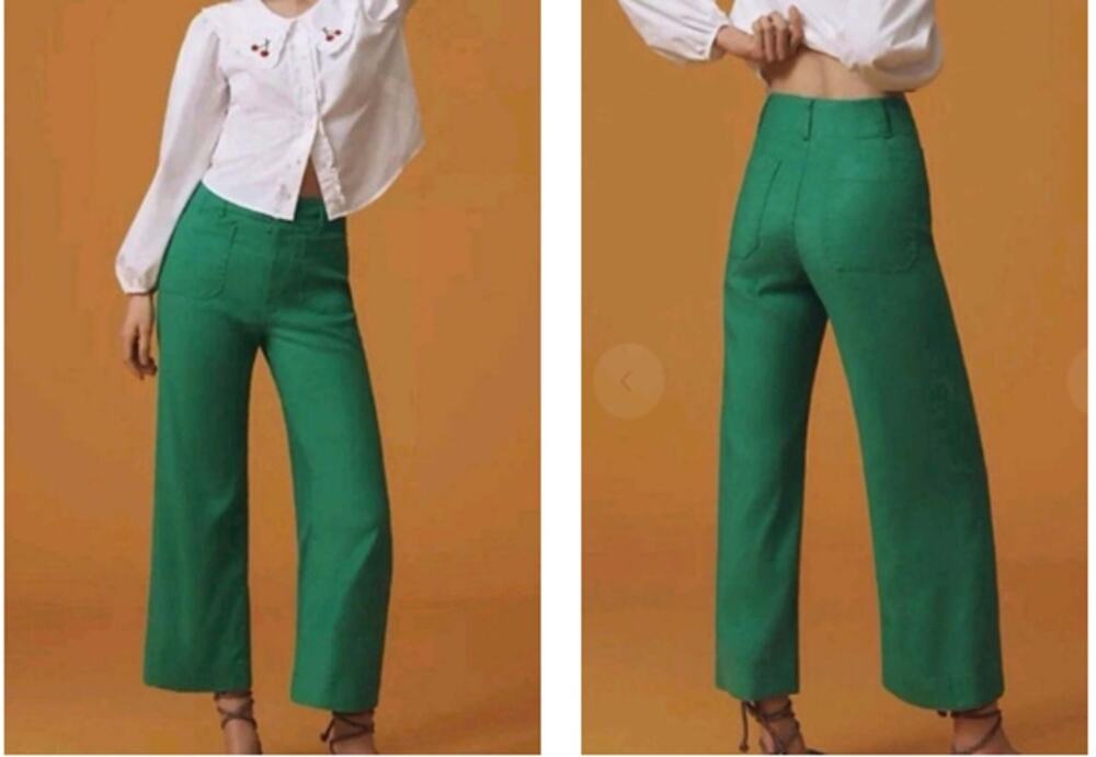 Maeve The Colette Wide Leg Cropped Linen Blend Pants, Green, Size 28